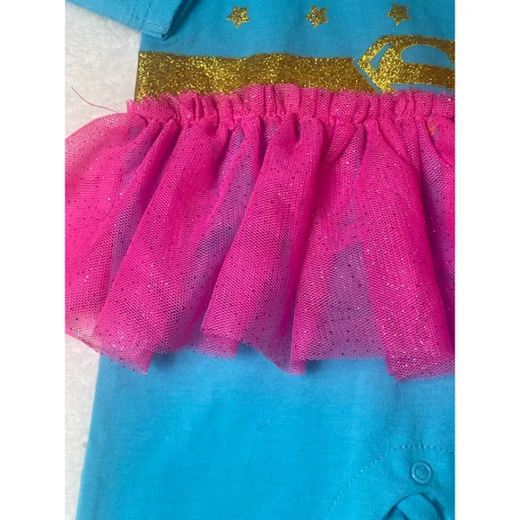 Girls Supergirl Footie 6-9 Months Blue Pink Glitter tutu - Picture 3 of 6